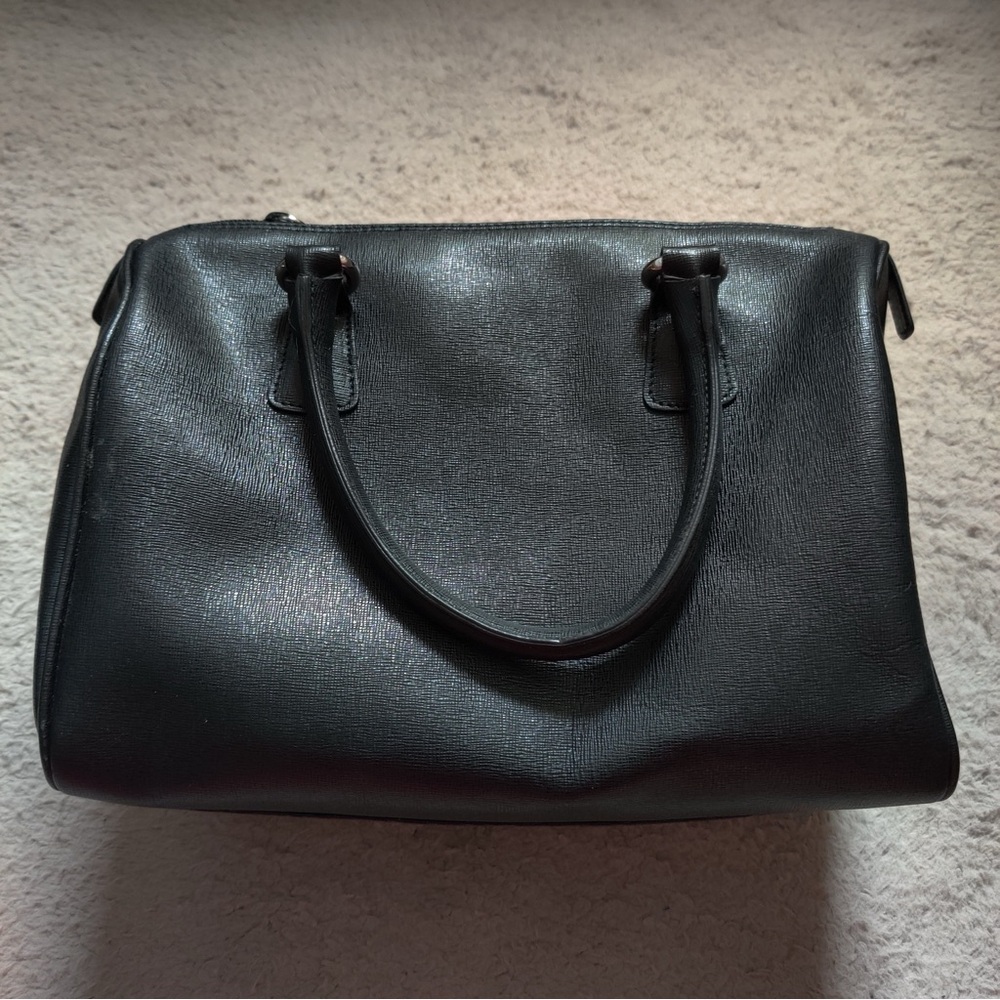 Furla Black Saffiano Leather Satchel Bag Purse Handbag Pocketbook Top Handle